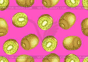 Seamless pattern with kiwi and slices - vector clip art