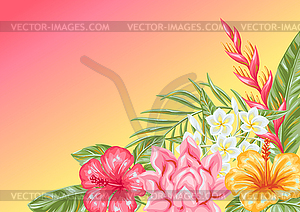 Background with tropical flowers and leaves - vector image