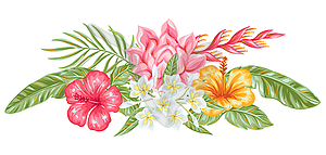 Decorative element with tropical flowers and leaves - vector clip art