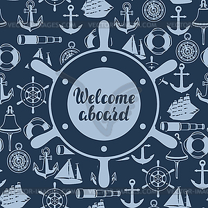 Background with nautical symbols and items - vector clipart