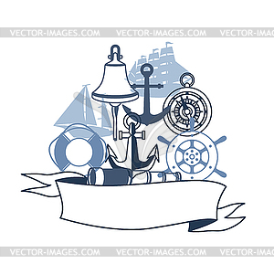 Background with nautical symbols and items - vector EPS clipart