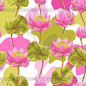 Seamless pattern with lotus flowers. Water lily - vector image