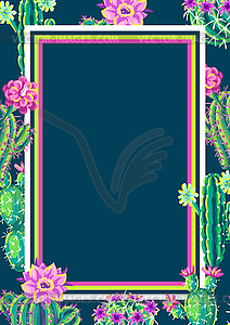 Фон с кактусами и цветами - векторный дизайн