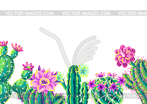 Background with cacti and flowers - vector clipart