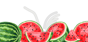 Background with watermelons and slices - vector clip art