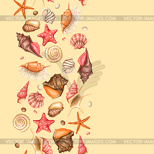 Seamless pattern with seashells. Tropical underwate - vector clipart