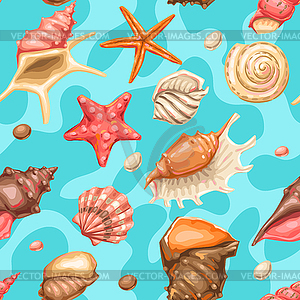 Seamless pattern with seashells. Tropical underwate - vector EPS clipart