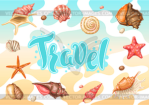 Background with seashells. Tropical underwater - vector clipart