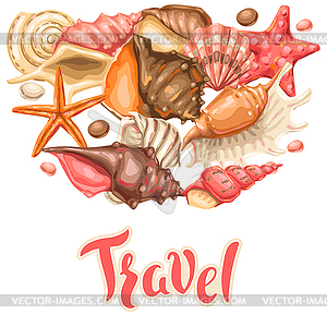 Background with seashells. Tropical underwater - vector clipart