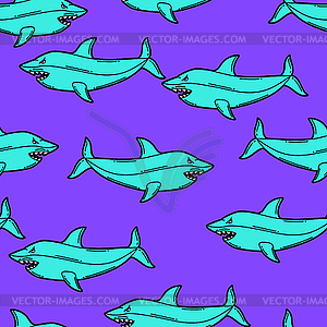 Seamless pattern with cartoon sharks. Urban colorfu - vector image