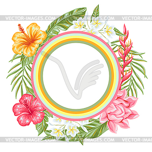 Background with tropical flowers and leaves - vector clip art