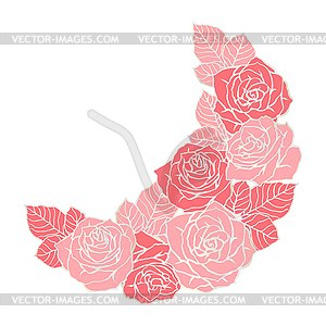 Decorative element with outline roses. Beautiful - vector clipart