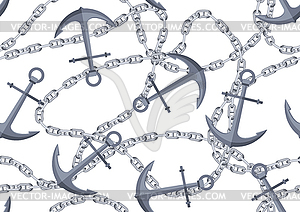 Nautical seamless pattern with anchors and chains - vector clip art