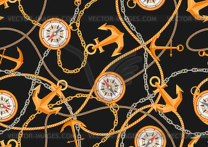 Nautical seamless pattern with sailing items, - vector clipart