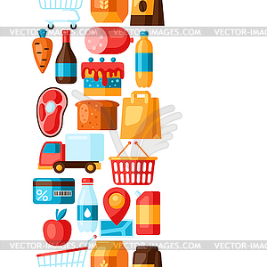 Supermarket seamless pattern with food icons - vector clipart