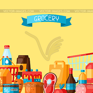 Supermarket background with food icons - stock vector clipart