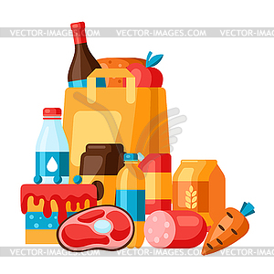 Supermarket food and package - vector image