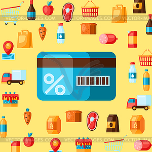 Супермаркет покупок дисконтная карта с продуктами - векторный клипарт Royalty-Free