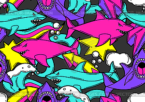 Безшовная картина с акулами шаржа. Городской Колор - клипарт в векторном виде