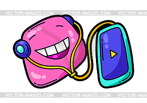 Cartoon funny character listening to music - royalty-free vector image