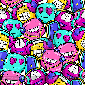 Seamless pattern of cartoon funny characters - vector image