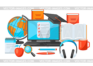 Online studying at home concept. Distance education - vector image