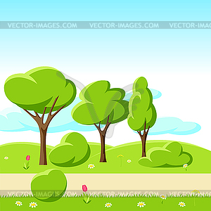 Весна или лето фон со стилизованными деревьями - векторный рисунок