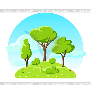 Spring or summer background with stylized trees - vector clipart