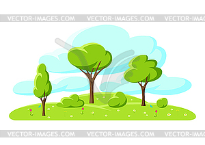 Весна или лето фон со стилизованными деревьями - векторное изображение