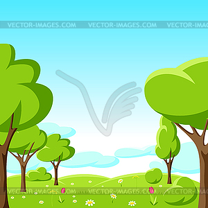 Spring or summer background with stylized trees - vector clip art