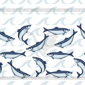 Seamless pattern with herring fish. Pacific sardine - color vector clipart