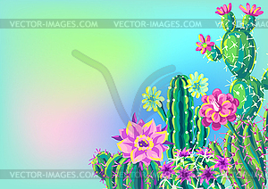 Фон с кактусами и цветами - клипарт в векторе
