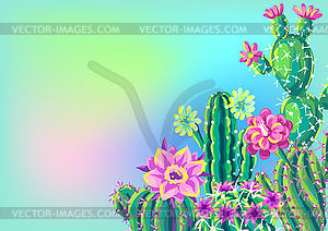 Background with cacti and flowers - vector image