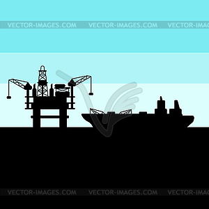 Oil sea platform and tanker - vector image