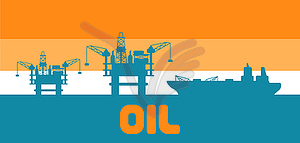 Oil sea platform and tanker - vector clip art