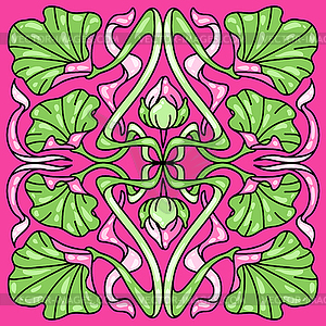 Art Nouveau ceramic tile pattern. Floral motifs in - vector clip art