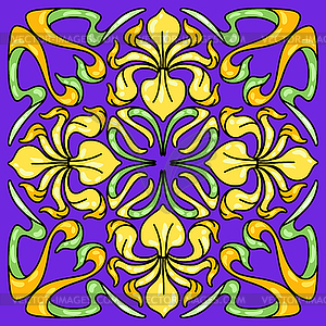 Art Nouveau ceramic tile pattern. Floral motifs in - vector clipart / vector image