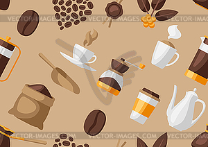 Seamless pattern with coffee icons. Food beverage - vector EPS clipart