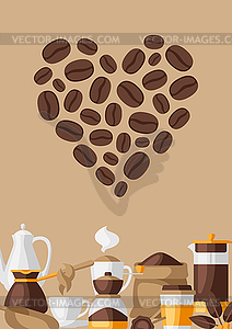 Фон с иконами кофе. Пищевые напитки - векторный клипарт