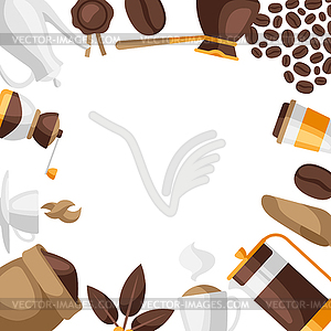 Background with coffee icons. Food beverage items - vector clip art