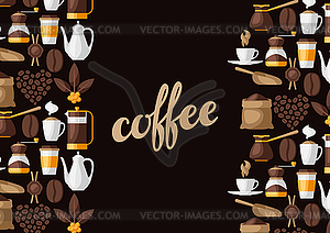 Background with coffee icons. Food beverage items - vector clipart