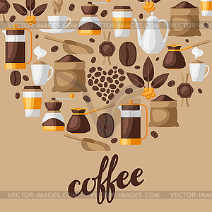 Фон с иконами кофе. Пищевые напитки - изображение в векторном виде