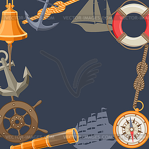 Background with nautical symbols and items - vector clipart