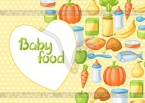 Background with baby food items - vector clipart