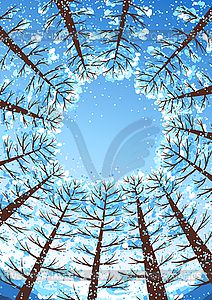 Winter forest background with stylized trees - vector image