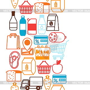 Supermarket seamless pattern with food icons - vector clipart