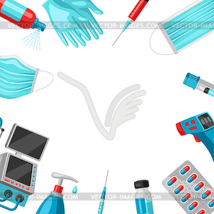 Background with medical equipment and protection - vector image