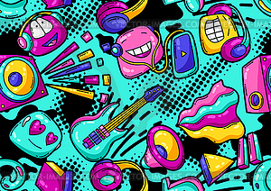 Seamless pattern with cartoon musical items - vector image