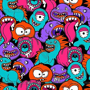 Seamless pattern with cartoon monsters - vector clipart