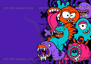 Background with cartoon monsters - vector image